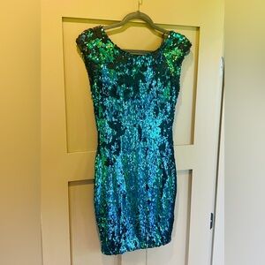 AX Paris Shimmering Blue-Green Sequin Mini Dress